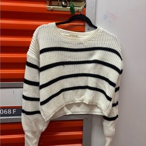 Women's Black and White Striped Sweater